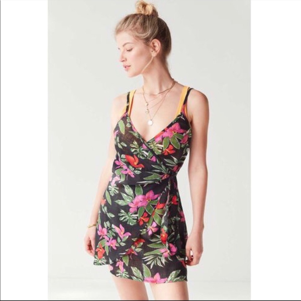 Out From Under Delaney Black Tropical Wrap Dress